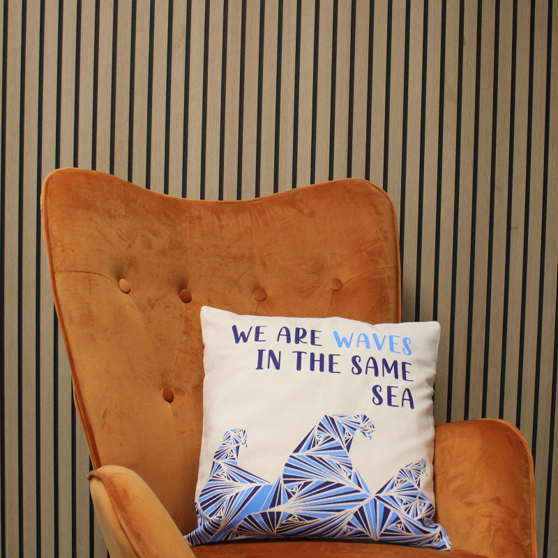 Housse de coussin en coton imprimé - We are Waves - Gris