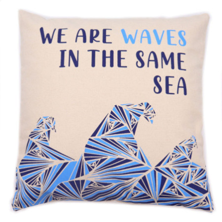 Housse de coussin en coton imprimé - We are Waves - Bleu