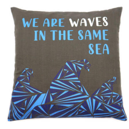 Housse de coussin en coton imprimé - We are Waves - Bleu