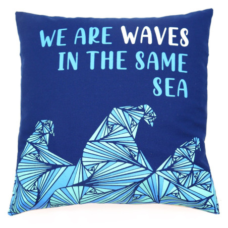 Housse de coussin en coton imprimé - We are Waves - Naturel