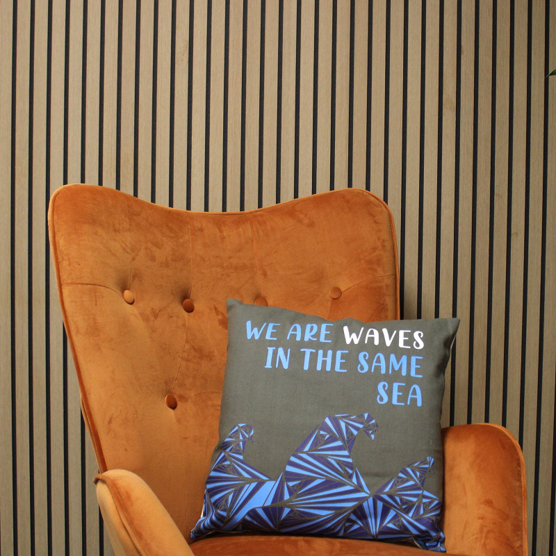 Housse de coussin en coton imprimé - We are Waves - Naturel