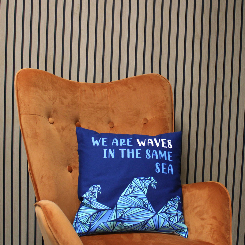 Housse de coussin en coton imprimé - We are Waves - Naturel