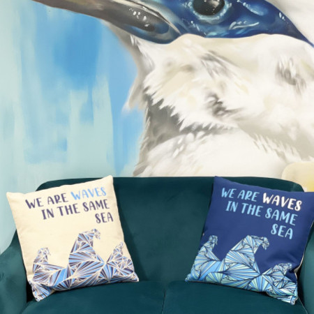 Housse de coussin en coton imprimé - We are Waves - Naturel