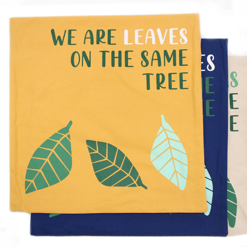 Housse de coussin en coton imprimé - We are Leaves - Jaune