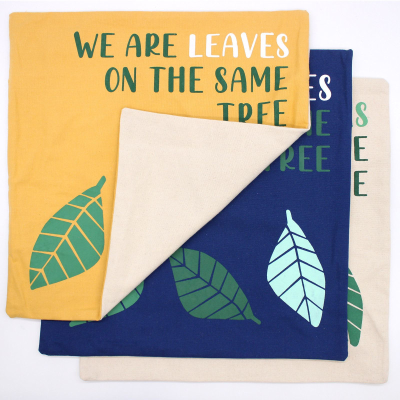Housse de coussin en coton imprimé - We are Leaves - Jaune