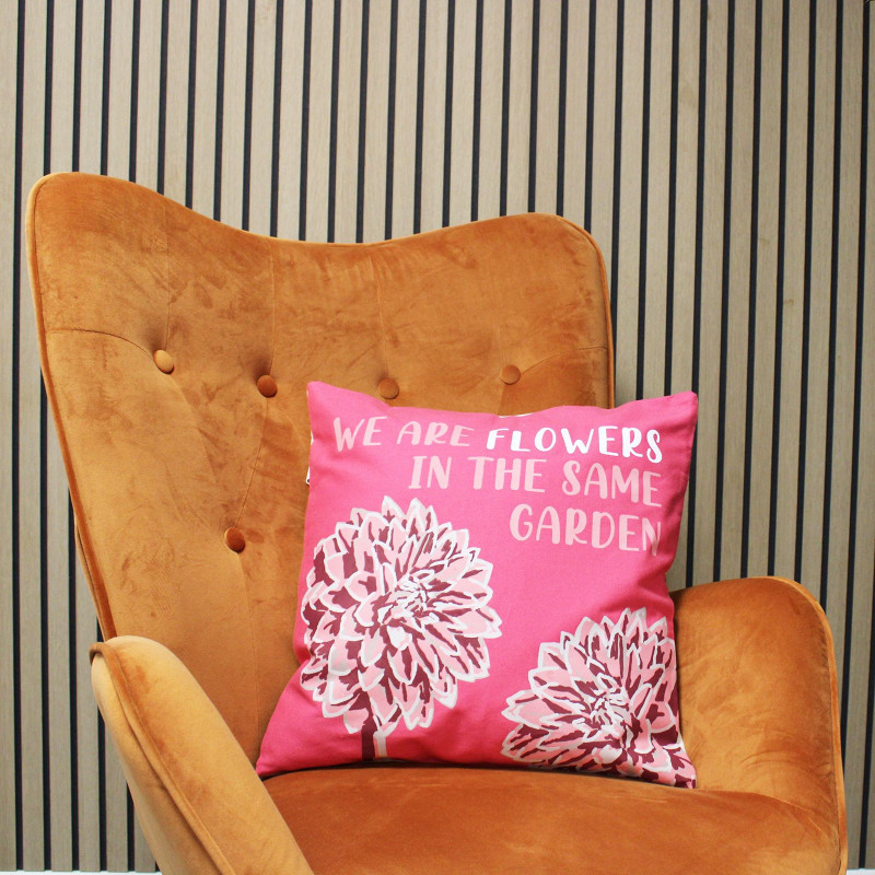 Housse de coussin en coton imprimé - We are Flowers - Rose