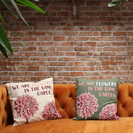 Housse de coussin en coton imprimé - We are Flowers - Rose