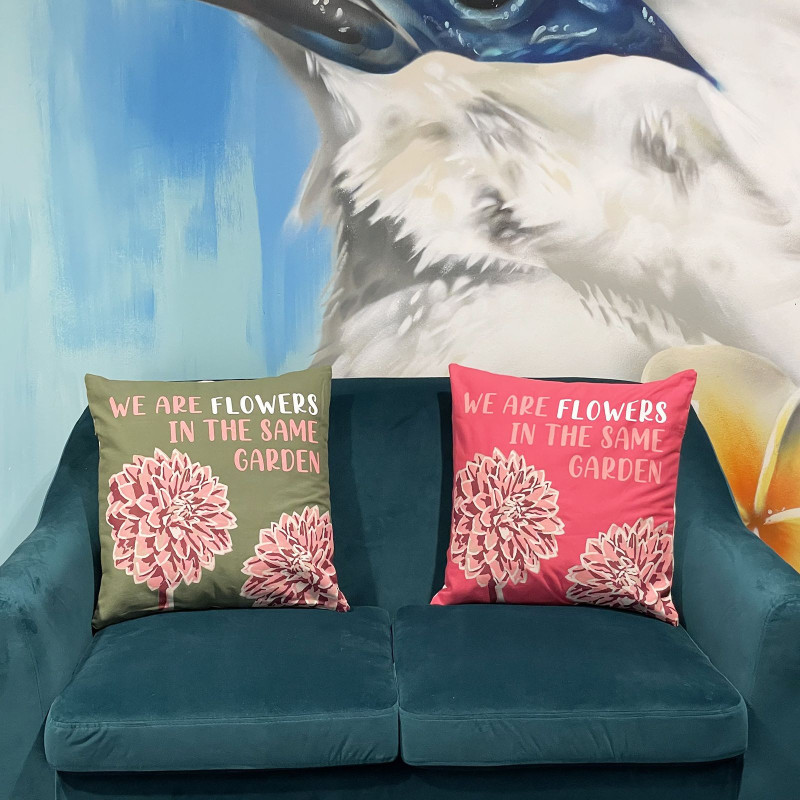 Housse de coussin en coton imprimé - We are Flowers - Rose