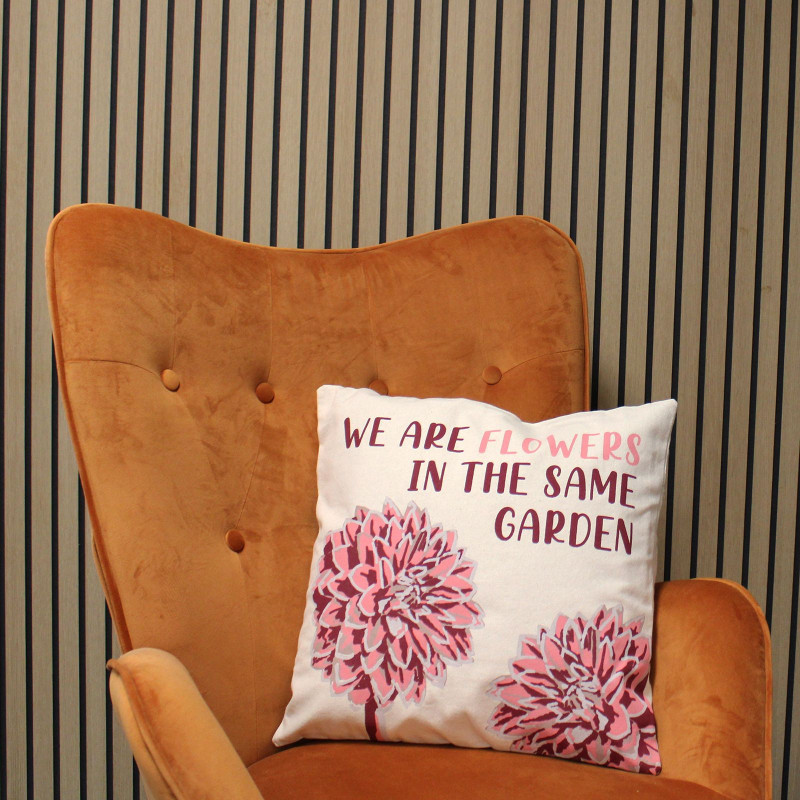 Housse de coussin en coton imprimé - We are Flowers - Naturel