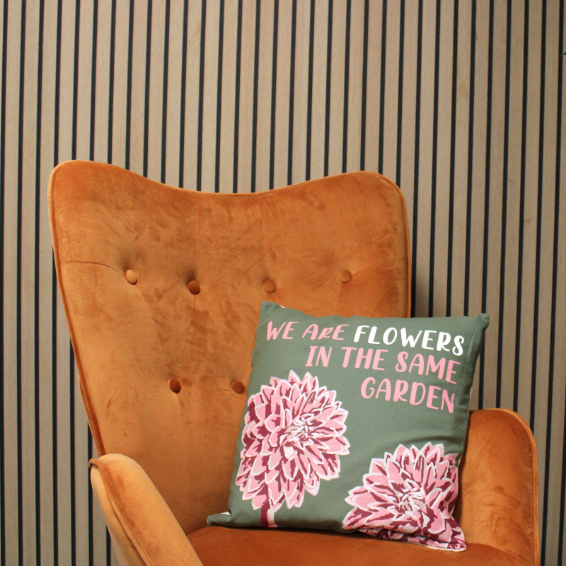 Housse de coussin en coton imprimé - We are Flowers - Naturel