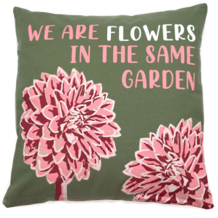 Housse de coussin en coton imprimé - We are Flowers - Naturel