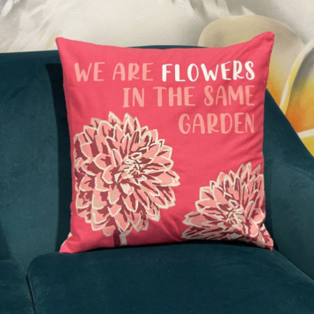 Housse de coussin en coton imprimé - We are Flowers - Naturel