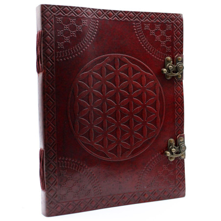 Grand livre en cuir Fleur de Vie 10x13 (200 pages)