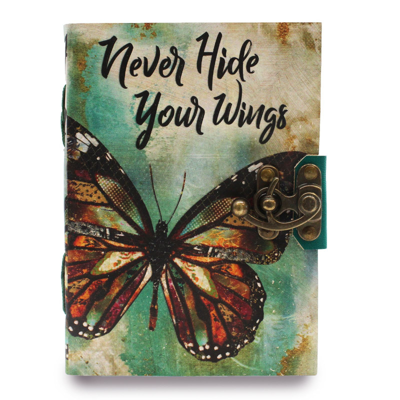 Carnet de notes en cuir à bords frangés « Never Hide Your Wings » (7 x 5 po)
