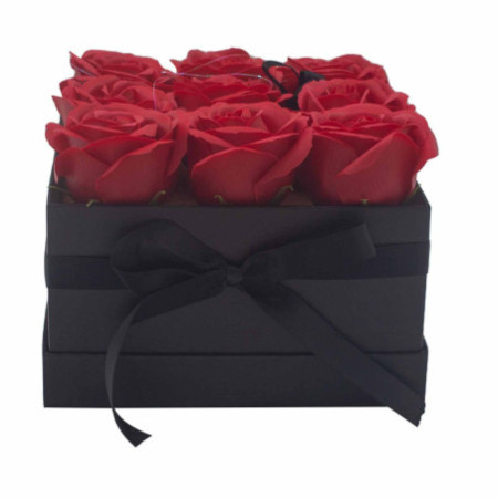 Bouquet de fleurs de savon - 9 roses rouges - Carré