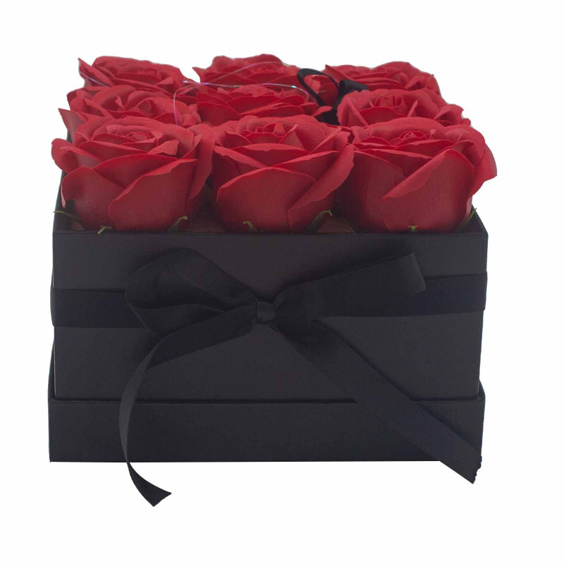 Bouquet de fleurs de savon - 9 roses rouges - Carré