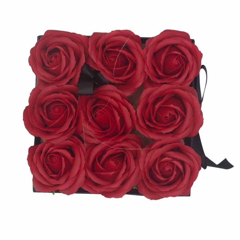 Bouquet de fleurs de savon - 9 roses rouges - Carré