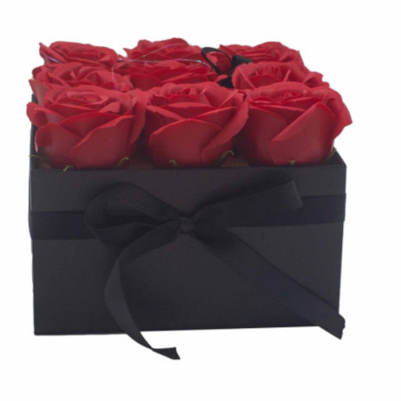 Bouquet de fleurs de savon - 9 roses rouges - Carré