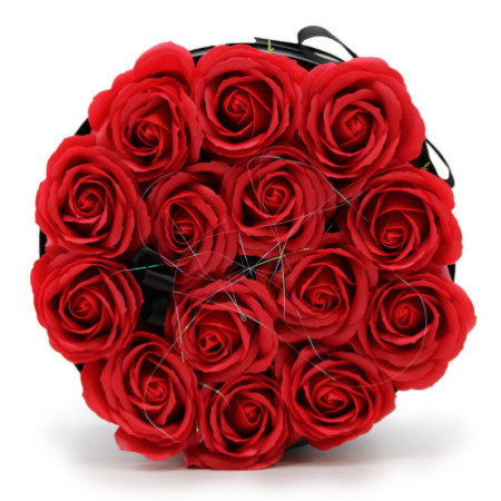 Bouquet de fleurs de savon - 14 roses rouges - Rond