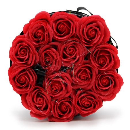 Bouquet de fleurs de savon - 14 roses rouges - Rond
