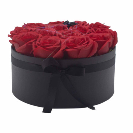 Bouquet de fleurs de savon - 14 roses rouges - Rond
