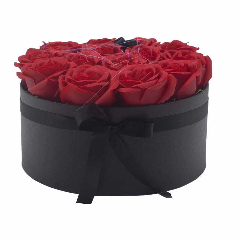 Bouquet de fleurs de savon - 14 roses rouges - Rond