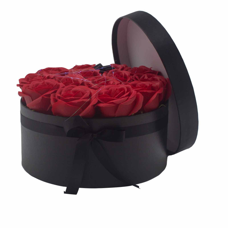 Bouquet de fleurs de savon - 14 roses rouges - Rond