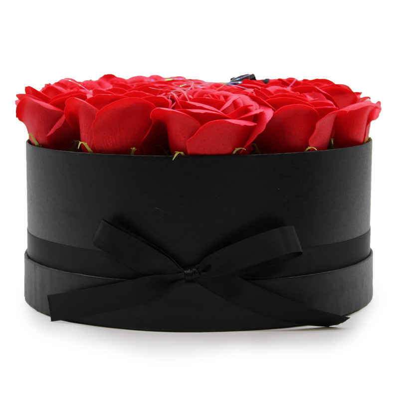 Bouquet de fleurs de savon - 14 roses rouges - Rond