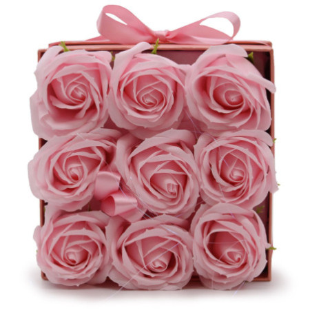 Bouquet de fleurs de savon - 9 roses roses - Carré