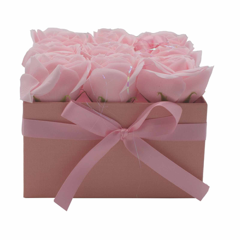 Bouquet de fleurs de savon - 9 roses roses - Carré