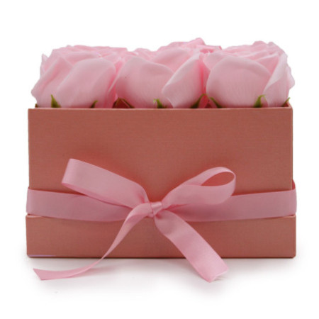 Bouquet de fleurs de savon - 9 roses roses - Carré