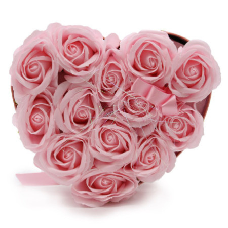 Bouquet de fleurs de savon - 13 roses roses - Cœur