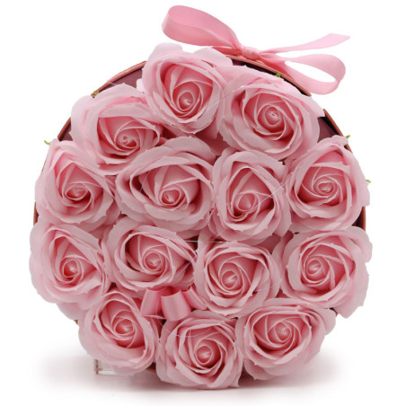 Bouquet de fleurs de savon - 14 roses roses - Rond
