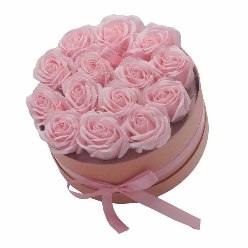 Bouquet de fleurs de savon - 14 roses roses - Rond