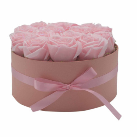 Bouquet de fleurs de savon - 14 roses roses - Rond