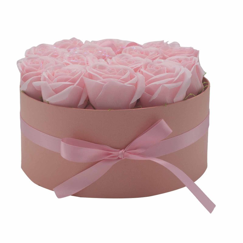 Bouquet de fleurs de savon - 14 roses roses - Rond