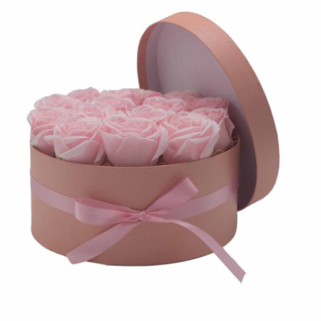 Bouquet de fleurs de savon - 14 roses roses - Rond