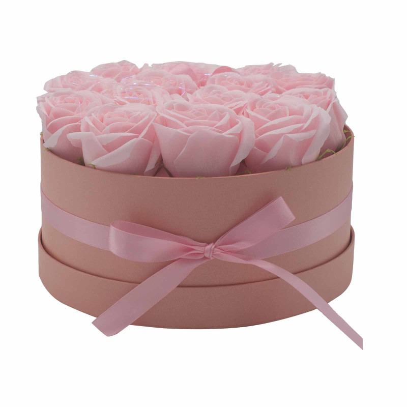 Bouquet de fleurs de savon - 14 roses roses - Rond