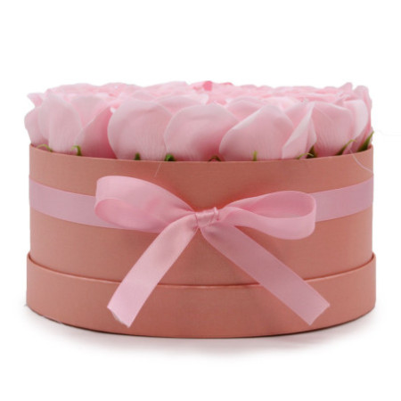 Bouquet de fleurs de savon - 14 roses roses - Rond