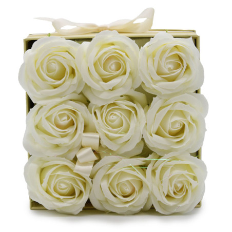 Bouquet de fleurs de savon - 9 roses crème - Carré