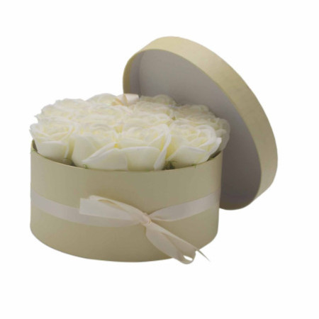 Bouquet cadeau de fleurs de savon - 14 roses crème - Rond