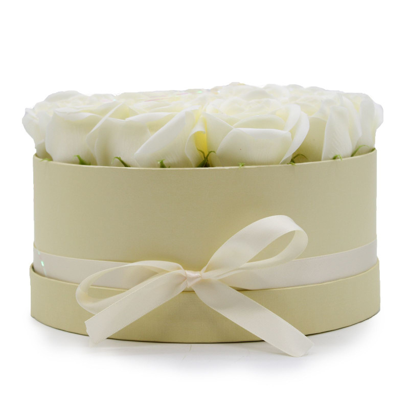 Bouquet cadeau de fleurs de savon - 14 roses crème - Rond