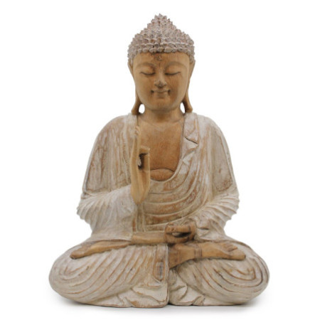Statue de Bouddha sculptée à la main - Transmission de l'enseignement 40 cm - Blanchi à la chaux