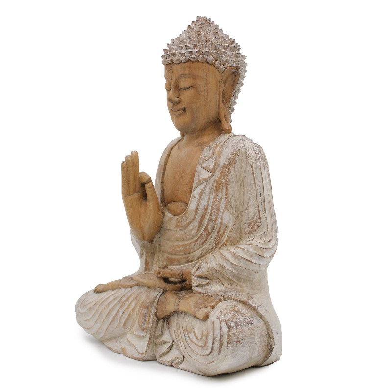 Statue de Bouddha sculptée à la main - Transmission de l'enseignement 40 cm - Blanchi à la chaux