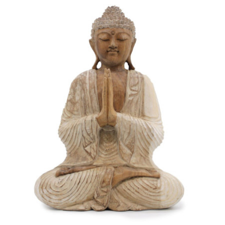 Statue de Bouddha sculptée à la main - 40 cm Bienvenue - Blanchi à la chaux