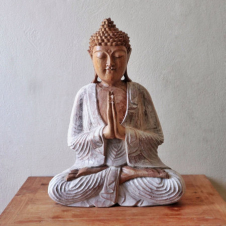 Statue de Bouddha sculptée à la main - 40 cm Bienvenue - Blanchi à la chaux