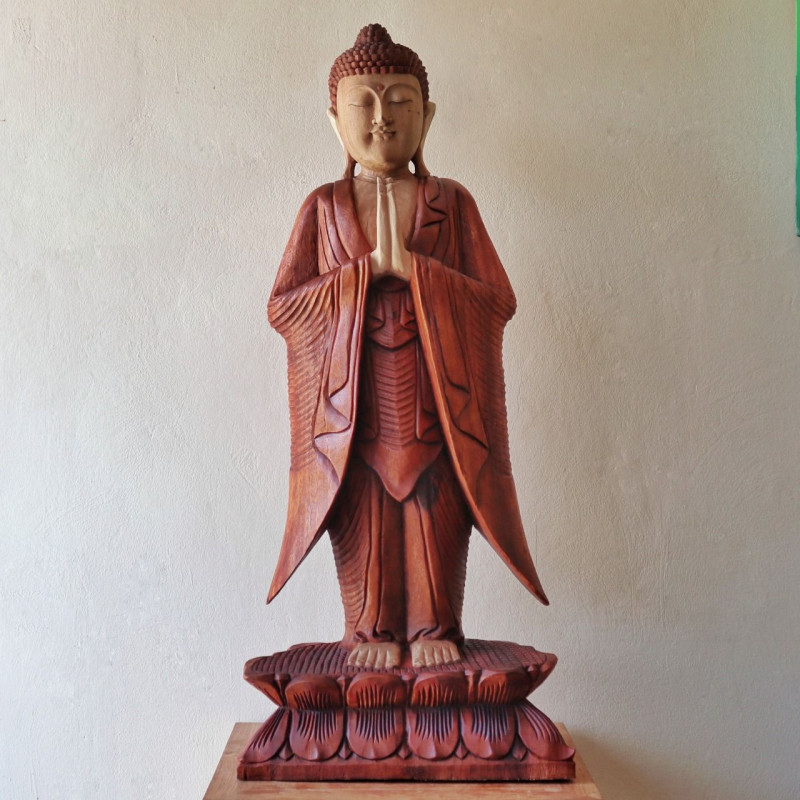 Statue de Bouddha sculptée à la main - 100 cm Bienvenue