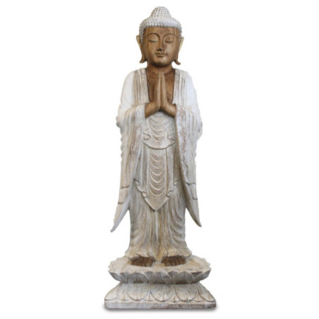 Statue de Bouddha sculptée à la main - 100 cm Bienvenue - Blanchi à la chaux