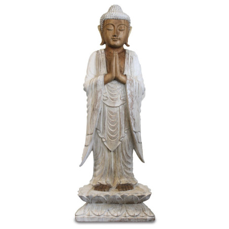 Statue de Bouddha sculptée à la main - 100 cm Bienvenue - Blanchi à la chaux