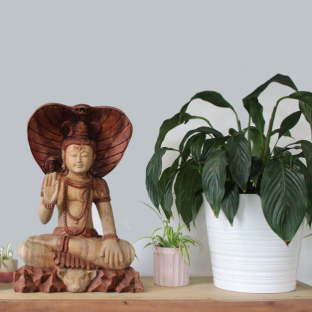 Statue de Bouddha sculptée à la main - Shiva avec Cobra - 50 cm